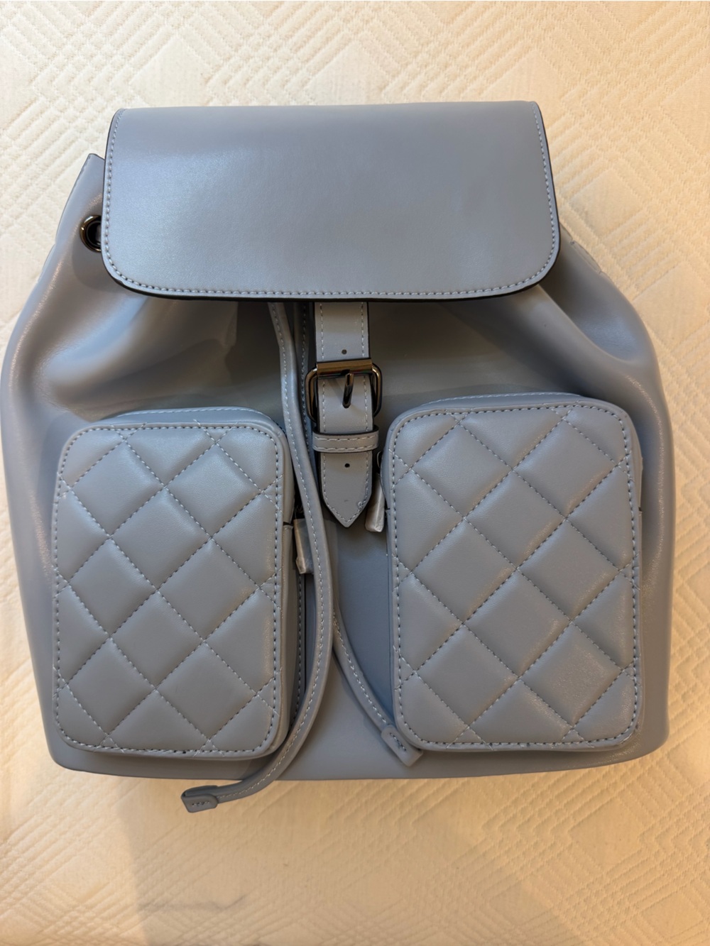 KC Jagger leather Quilted Pocket Backpack — Light Gray-Blue
